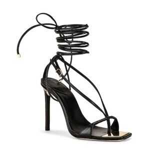Schutz Vikki Lo Black Strappy Ankle Open Toe Stiletto Heel Sandals US 10 B